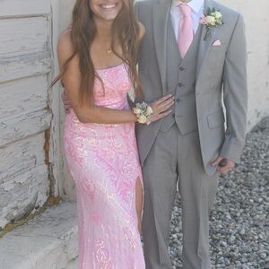 Windsor pink prom dress w side slit sequins straps XS